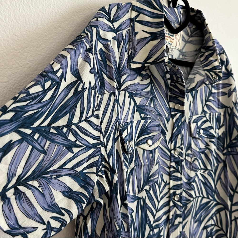Free People x Sandrine Rose Blue Tropical Hawaiian Western Top Size M - Picture 6 of 8